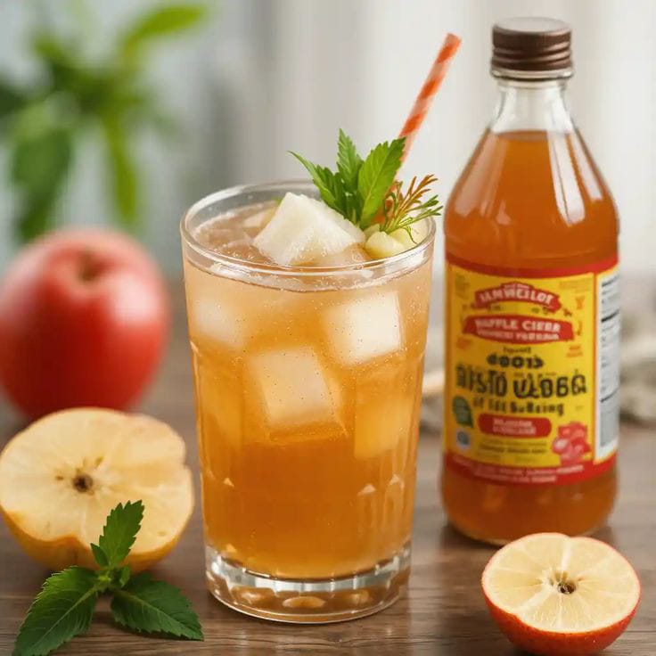 A glass of water with a tablespoon of apple cider vinegar being poured in, representing the best way to consume ACV for weight loss.
